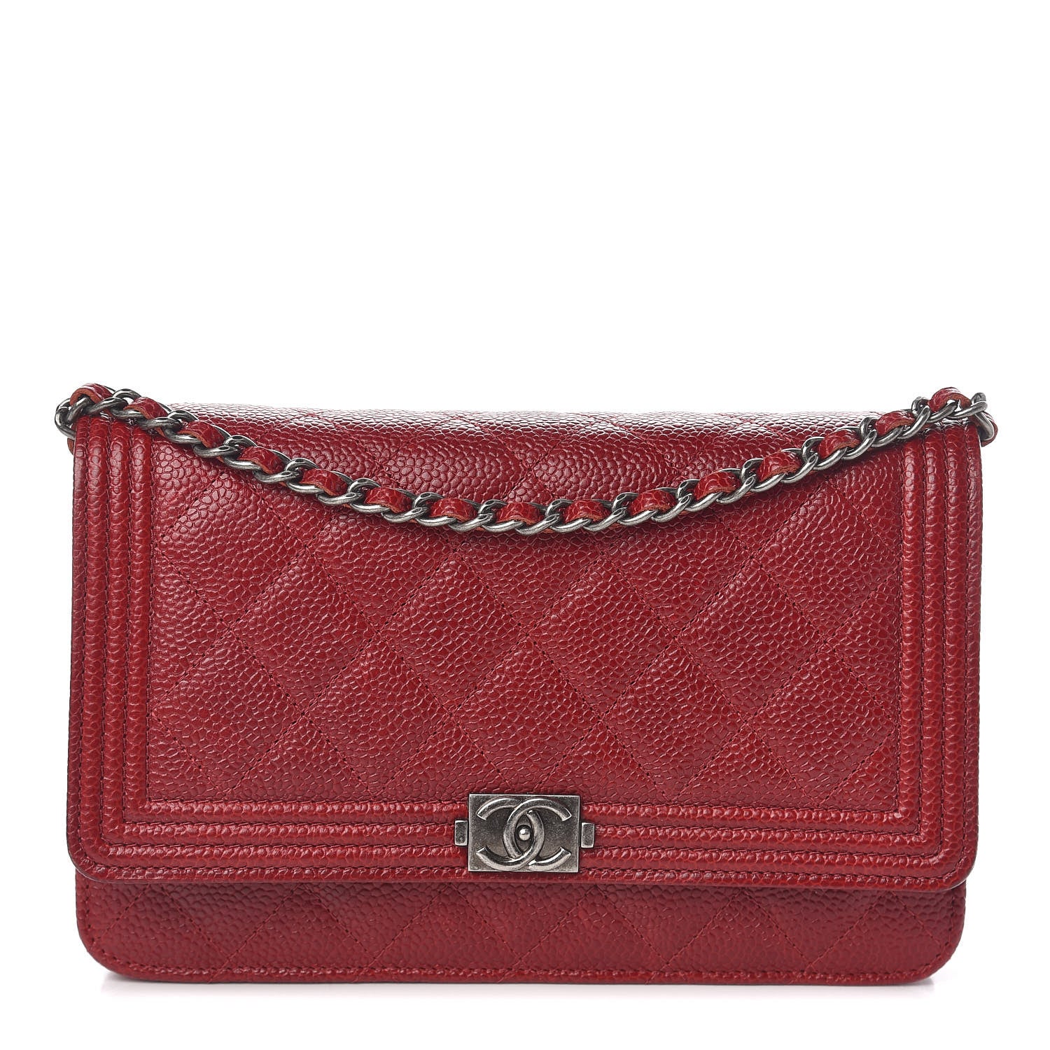 Chanel Caviar Quilted Boy Wallet On Chain WOC Red 1 of 13