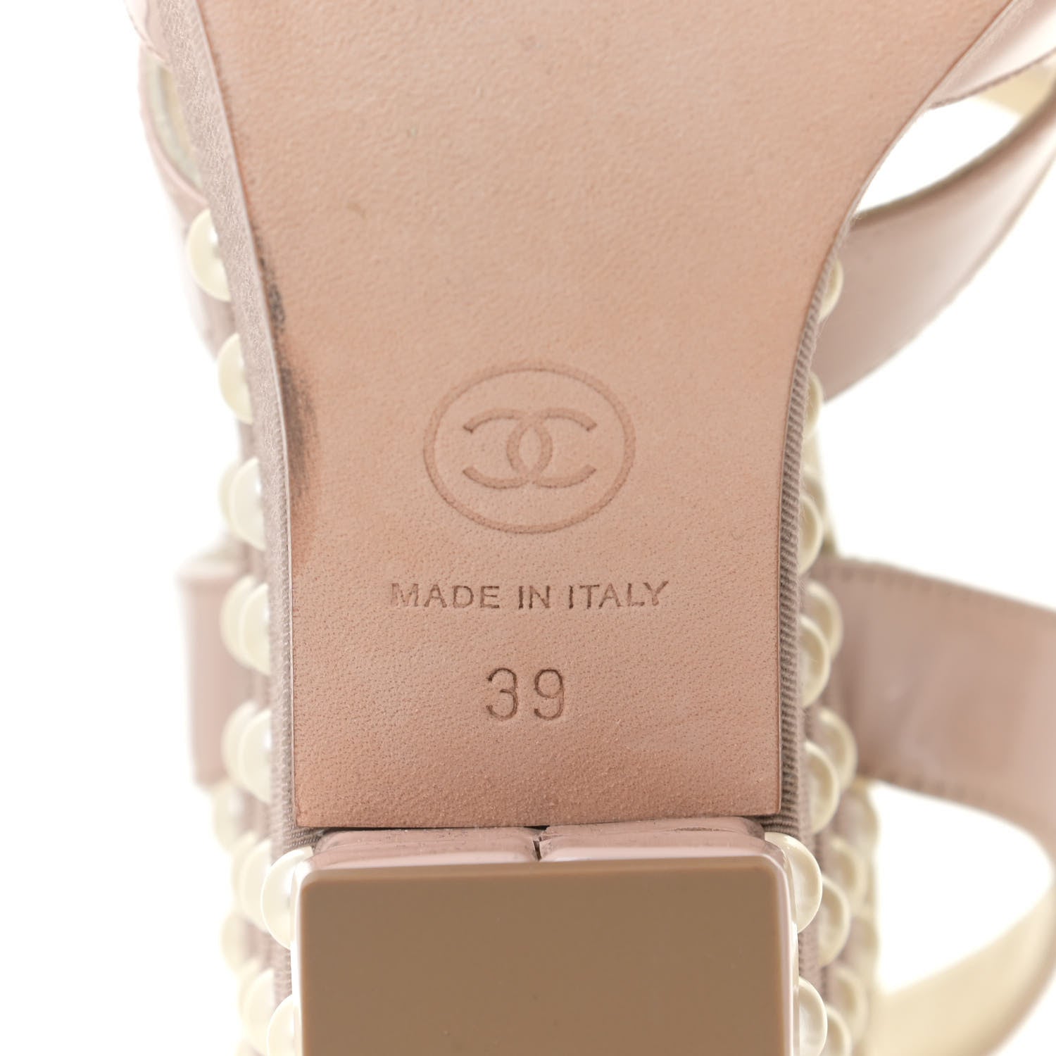 Chanel Patent Calfskin Pearl CC Wedge Sandals 39 Light Pink 11 of 14