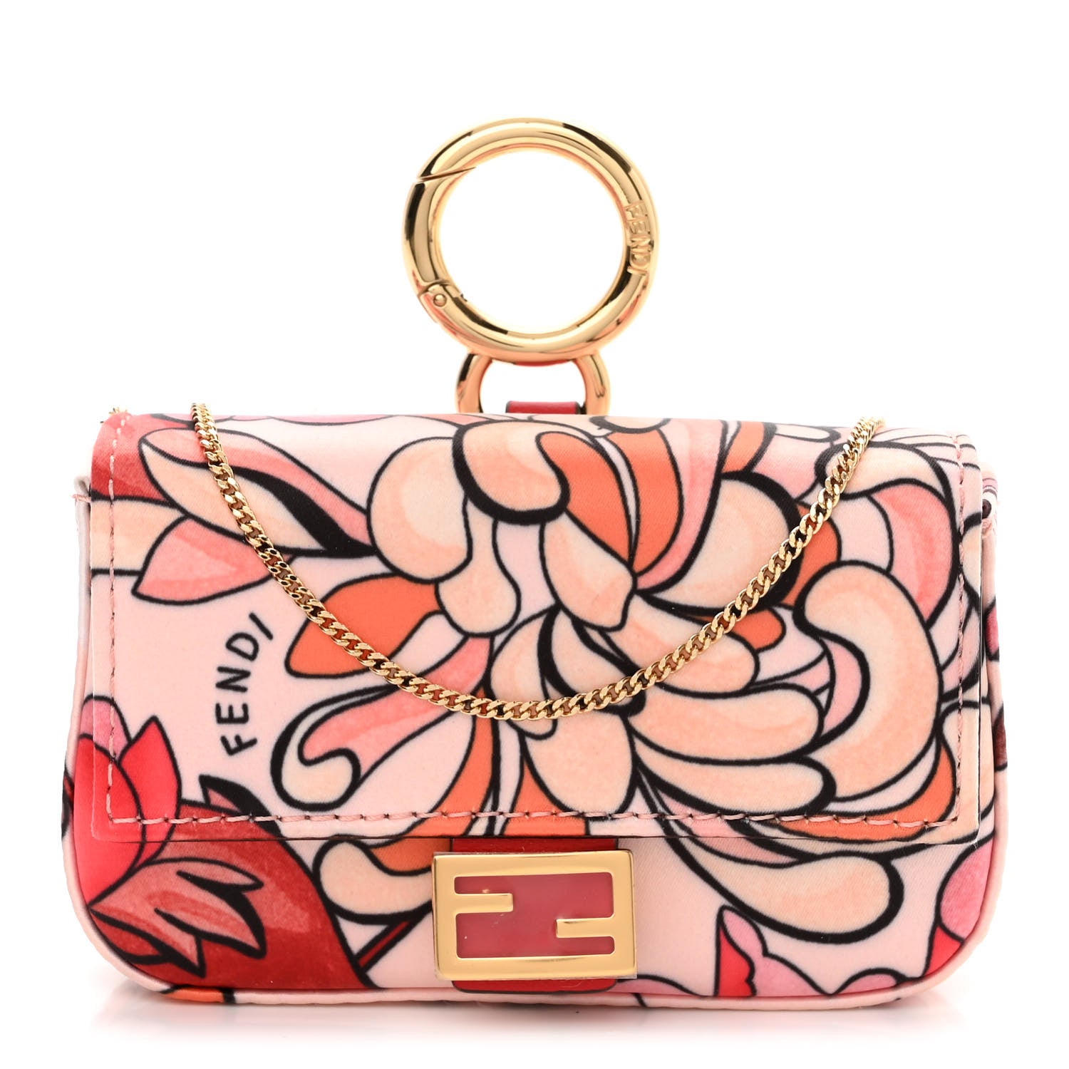 Fendi Stretch Satin Vitello Grace Floral Print Nano Baguette Charm Rose Multicolor Rosso Cardinale 1 of 6