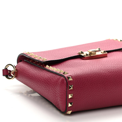 Valentino Garavani Pebbled Calfskin Rockstud Flip Lock Flap Messenger Raspberry 8 of 9