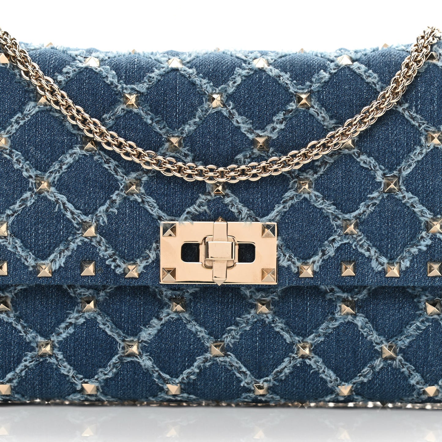 Denim Rockstud Spike Wallet on Chain Blue
