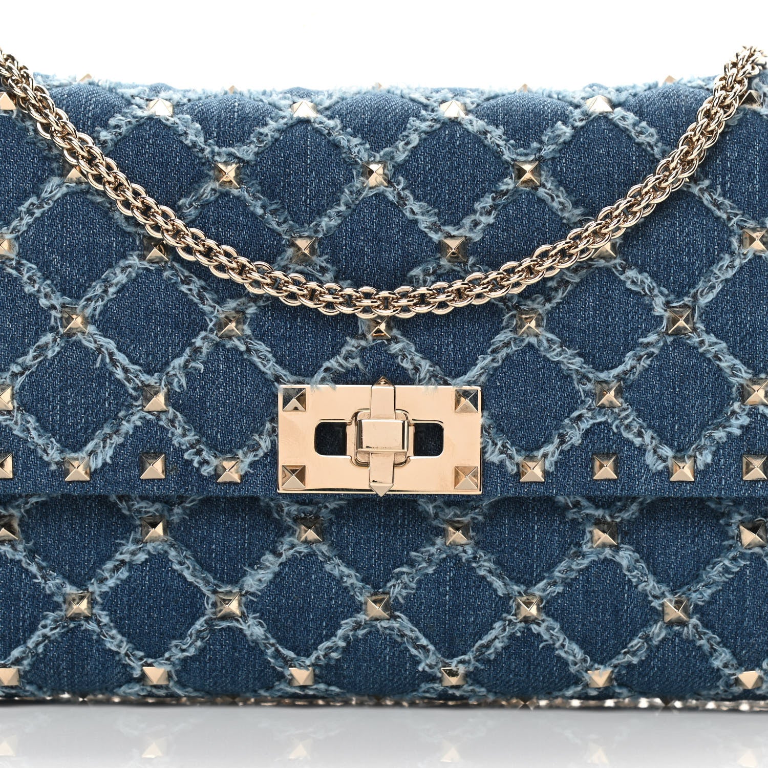 Valentino Garavani Denim Rockstud Spike Wallet on Chain Blue 12 of 16