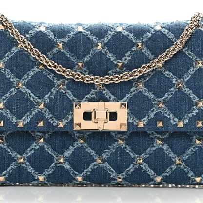 Valentino Garavani Denim Rockstud Spike Wallet on Chain Blue 12 of 16