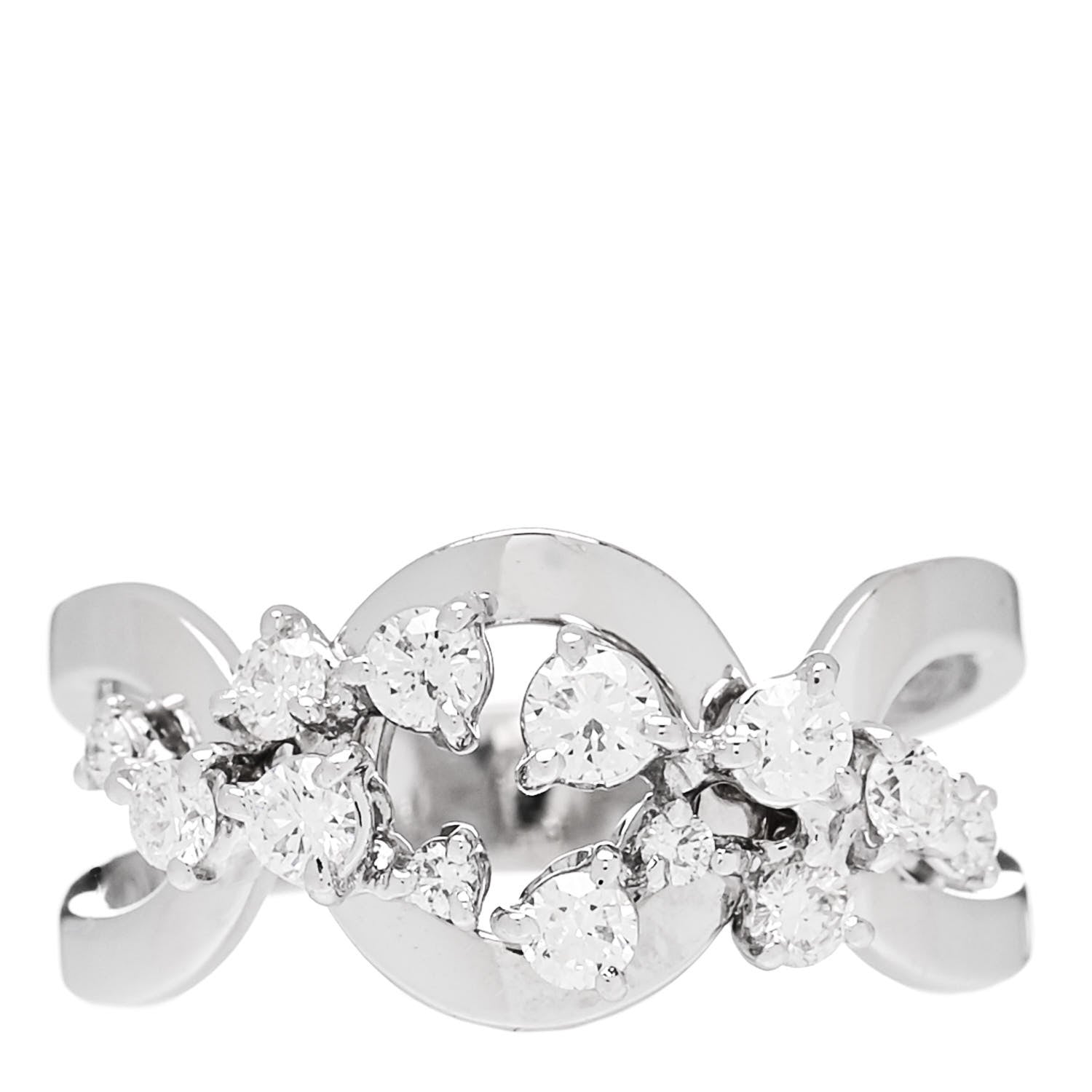 Damiani 18K White Gold Diamond Cluster Ring 50 5.5 1 of 5