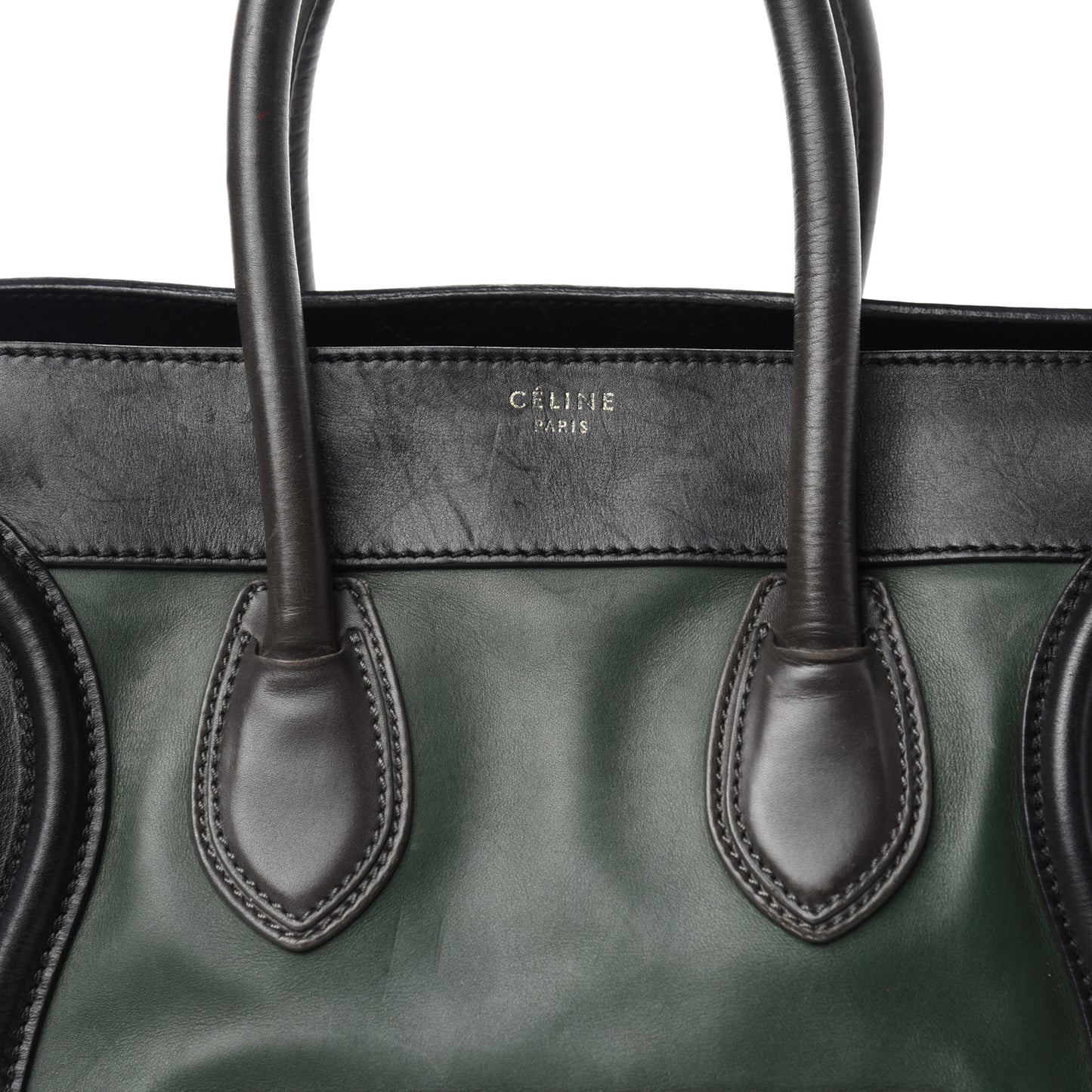 Satin Calfskin Mini Bi-Color Luggage Bottle Green Black