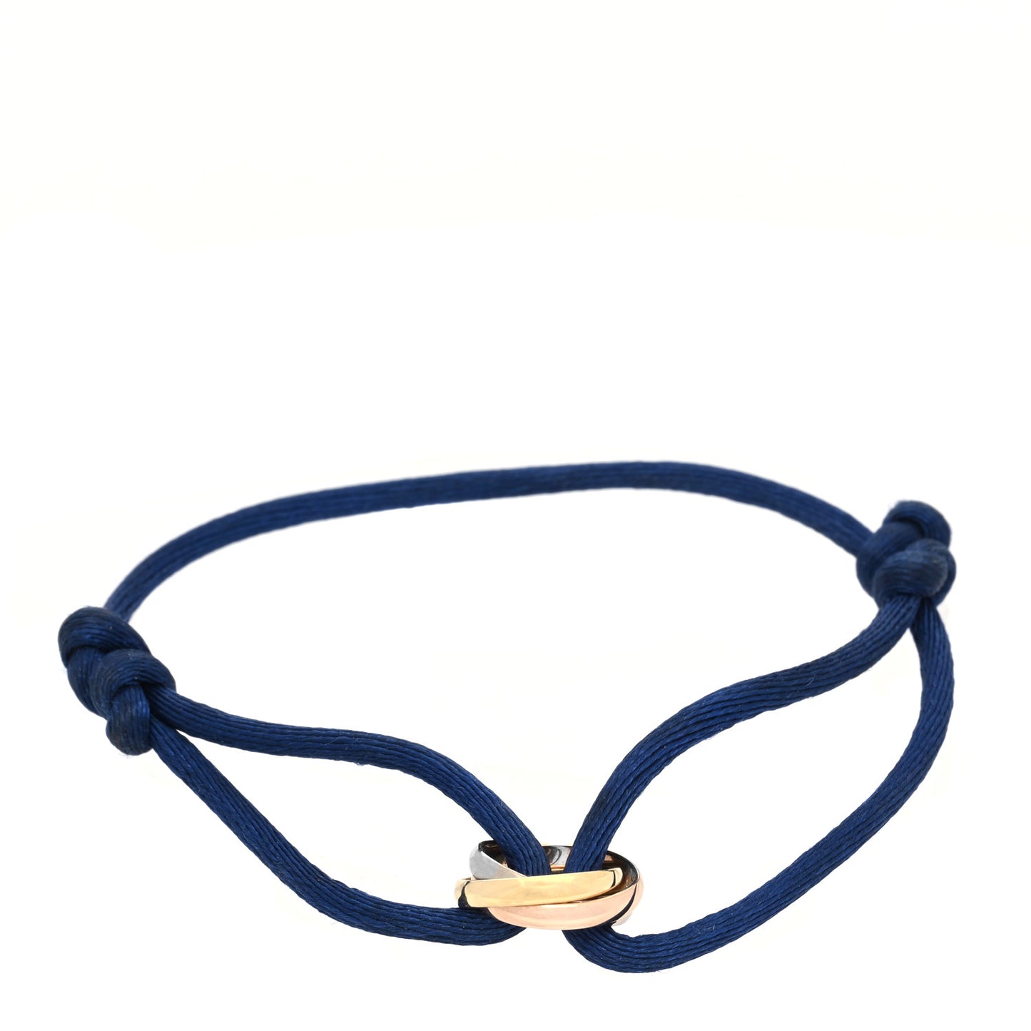 18K Pink Yellow White Gold Trinity Adjustable Cord Bracelet Blue