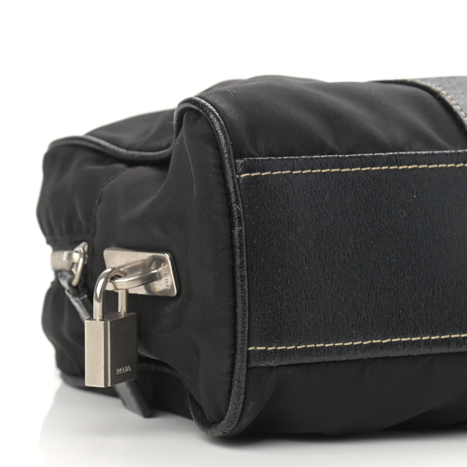 Prada Tessuto Nylon Calfskin Shoulder Bag Black 8 of 13