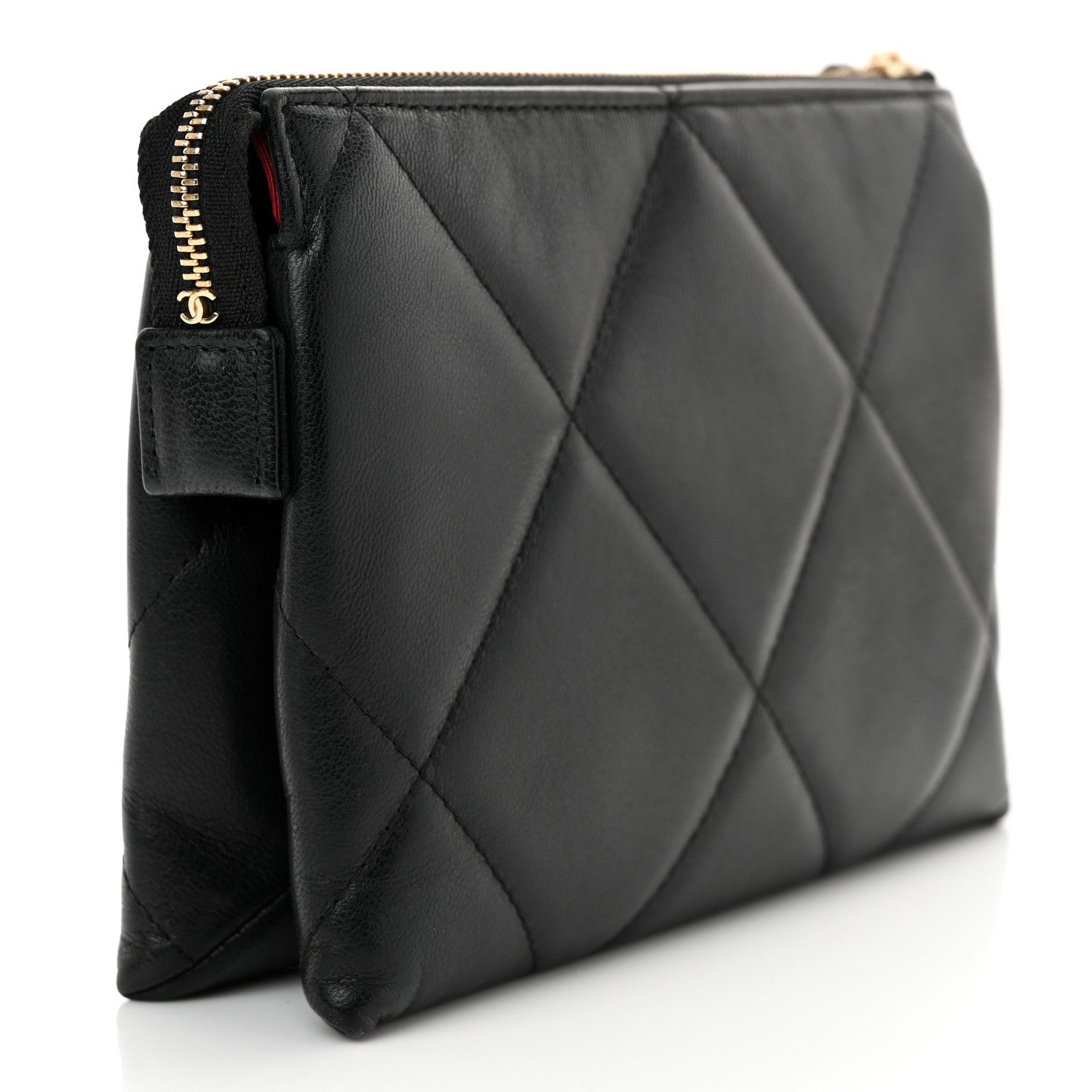 Chanel Shiny Goatskin Quilted Small Chanel 19 Pouch With Handle Black 3 of 10