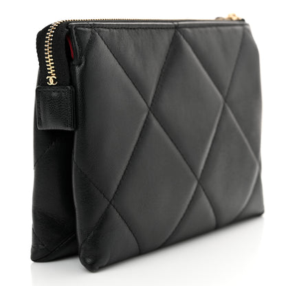Chanel Shiny Goatskin Quilted Small Chanel 19 Pouch With Handle Black 3 of 10