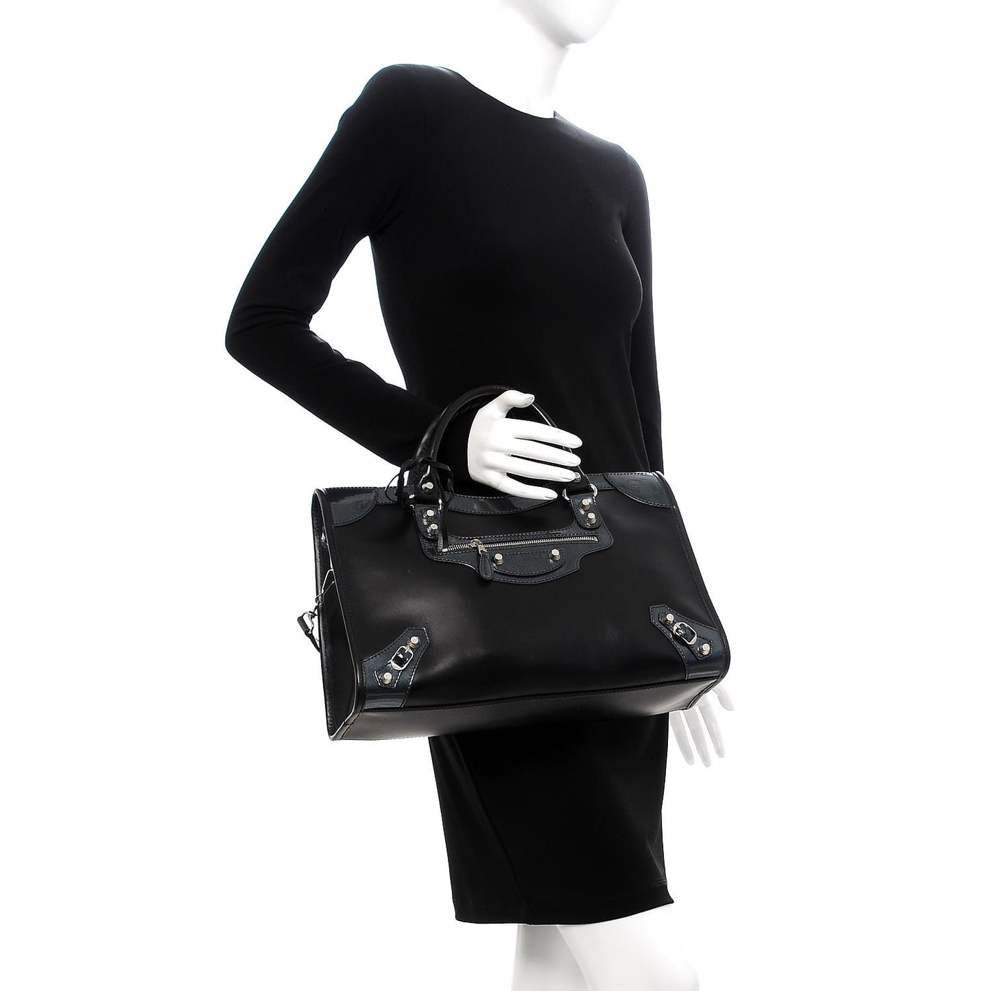 Smooth Calfskin Metallic Patent Giant 12 Silver Hardware City Black Gris