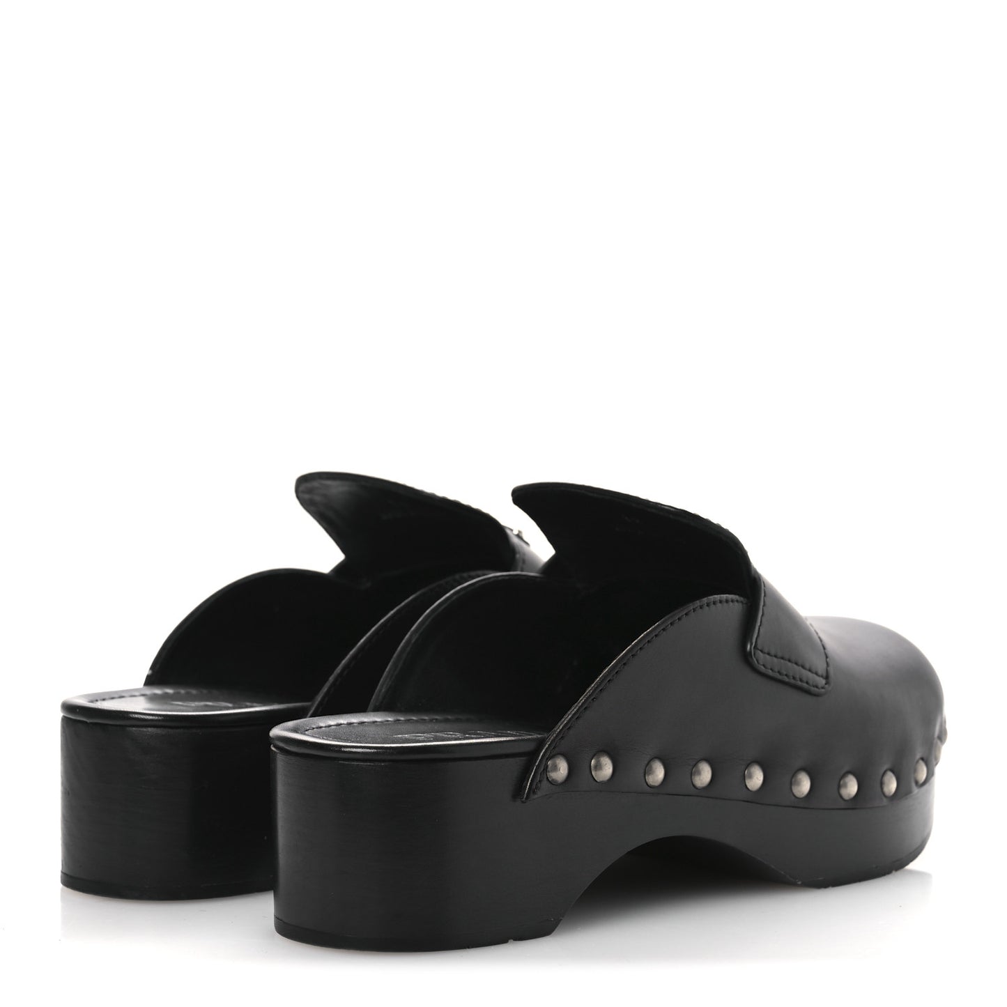 Natural Calfskin Metal Triangle Logo 45mm Clogs 38 Black