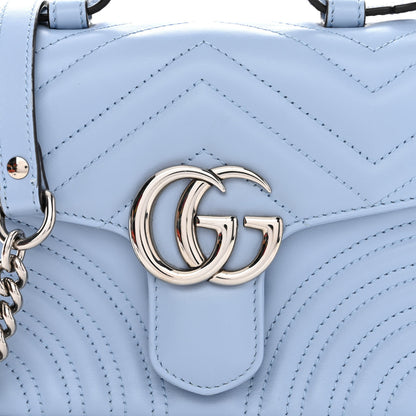 Gucci Calfskin Matelasse Mini GG Marmont Top Handle Shoulder Bag Porcelain Light Blue 8 of 13