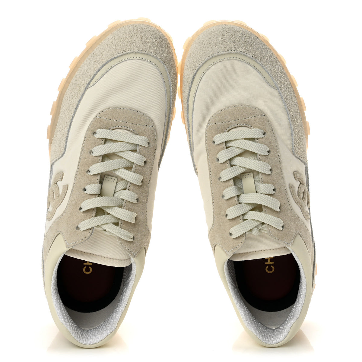 Chanel Mixed Fibers Suede Calfskin Womens CC Sneakers 40 Ivory 2 of 9