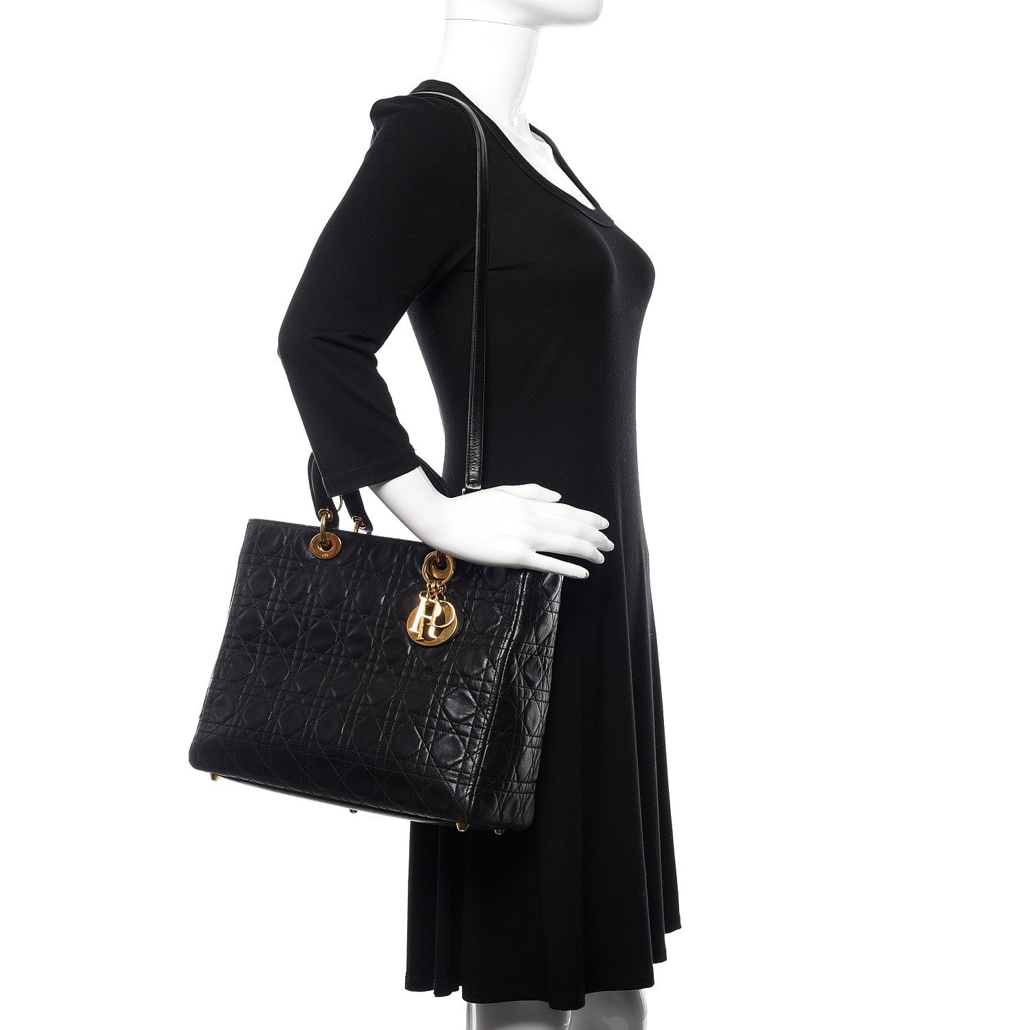 Christian Dior Lambskin Cannage Large Lady Dior Black 2 of 19