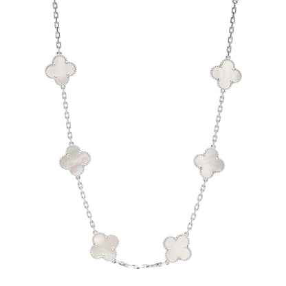Van Cleef & Arpels 18K White Gold Mother of Pearl 10 Motifs Vintage Alhambra Necklace 1 of 5