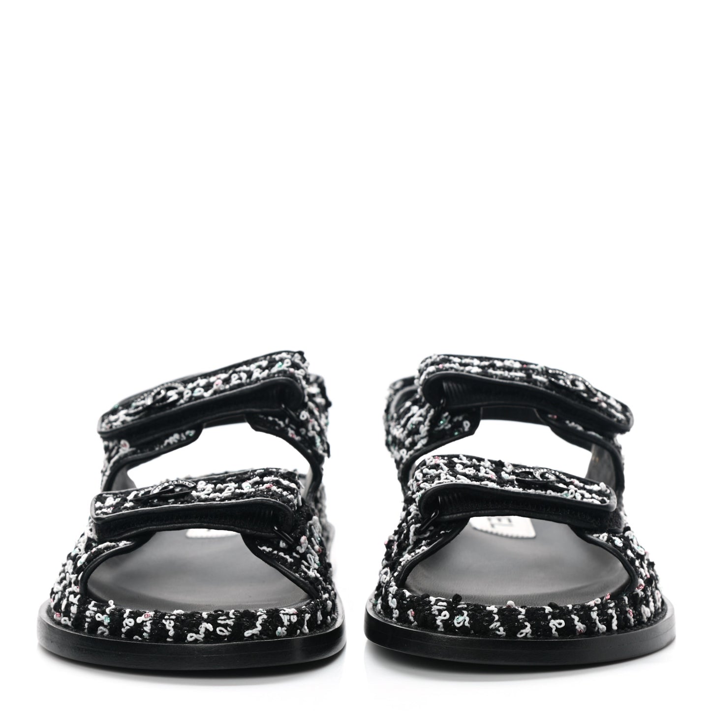 Tweed Velcro Dad Sandals 36.5 Black White