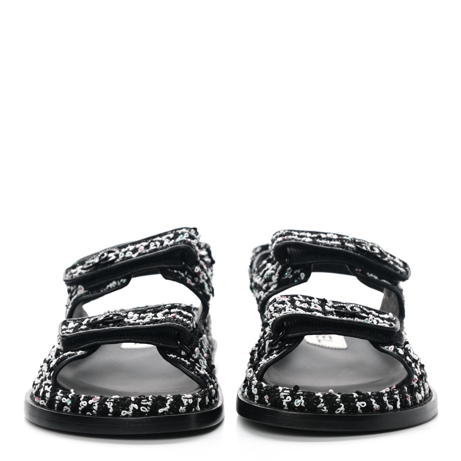 Chanel Tweed Velcro Dad Sandals 36.5 Black White 2 of 9