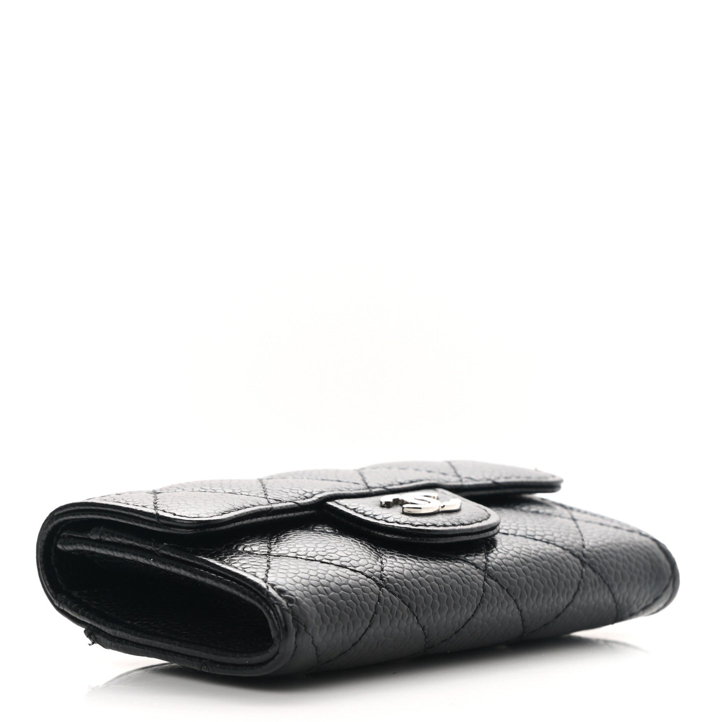 Caviar Quilted Flap Card Holder Wallet Black