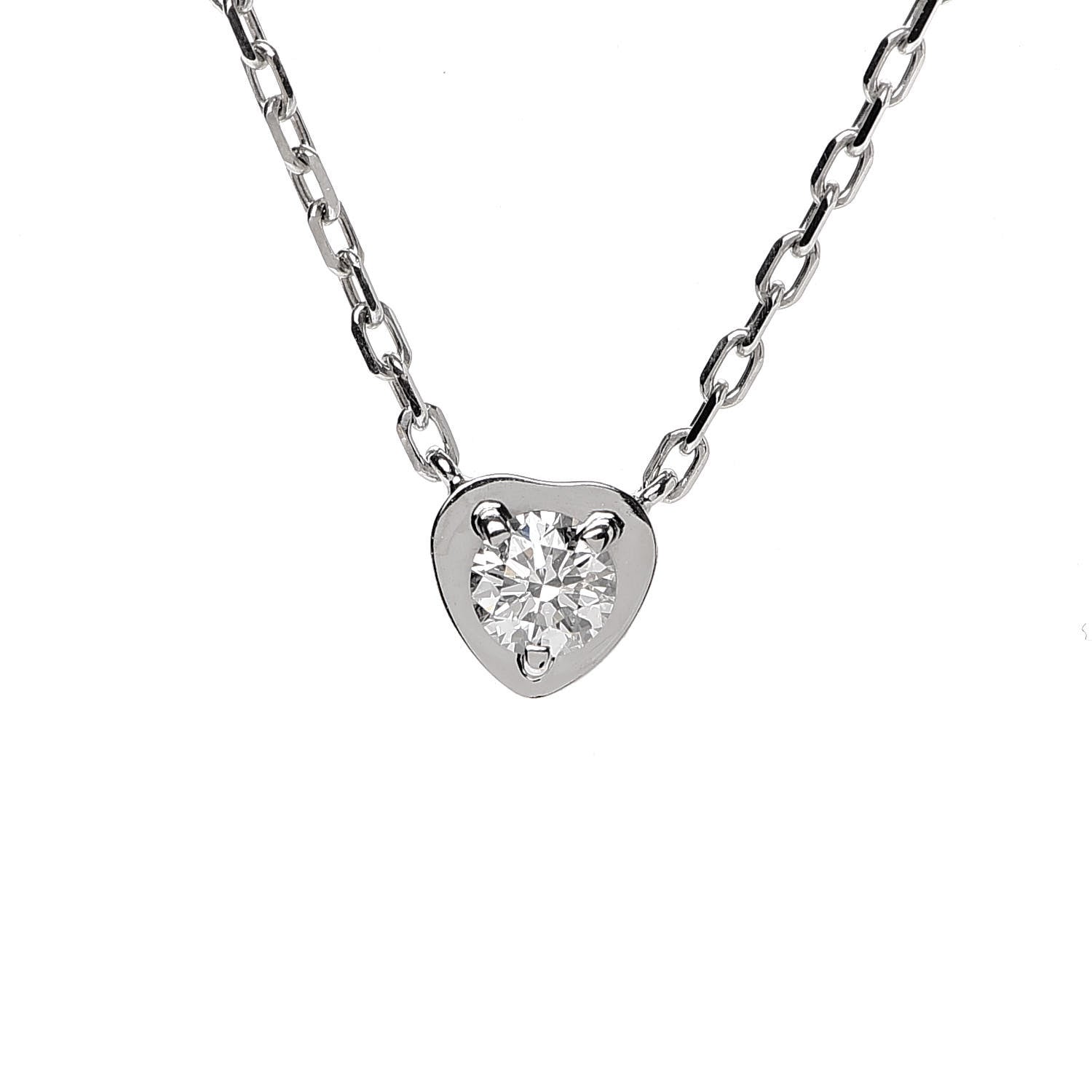 Cartier 18K White Gold Diamond D'Amour Heart Pendant Necklace 4 of 6