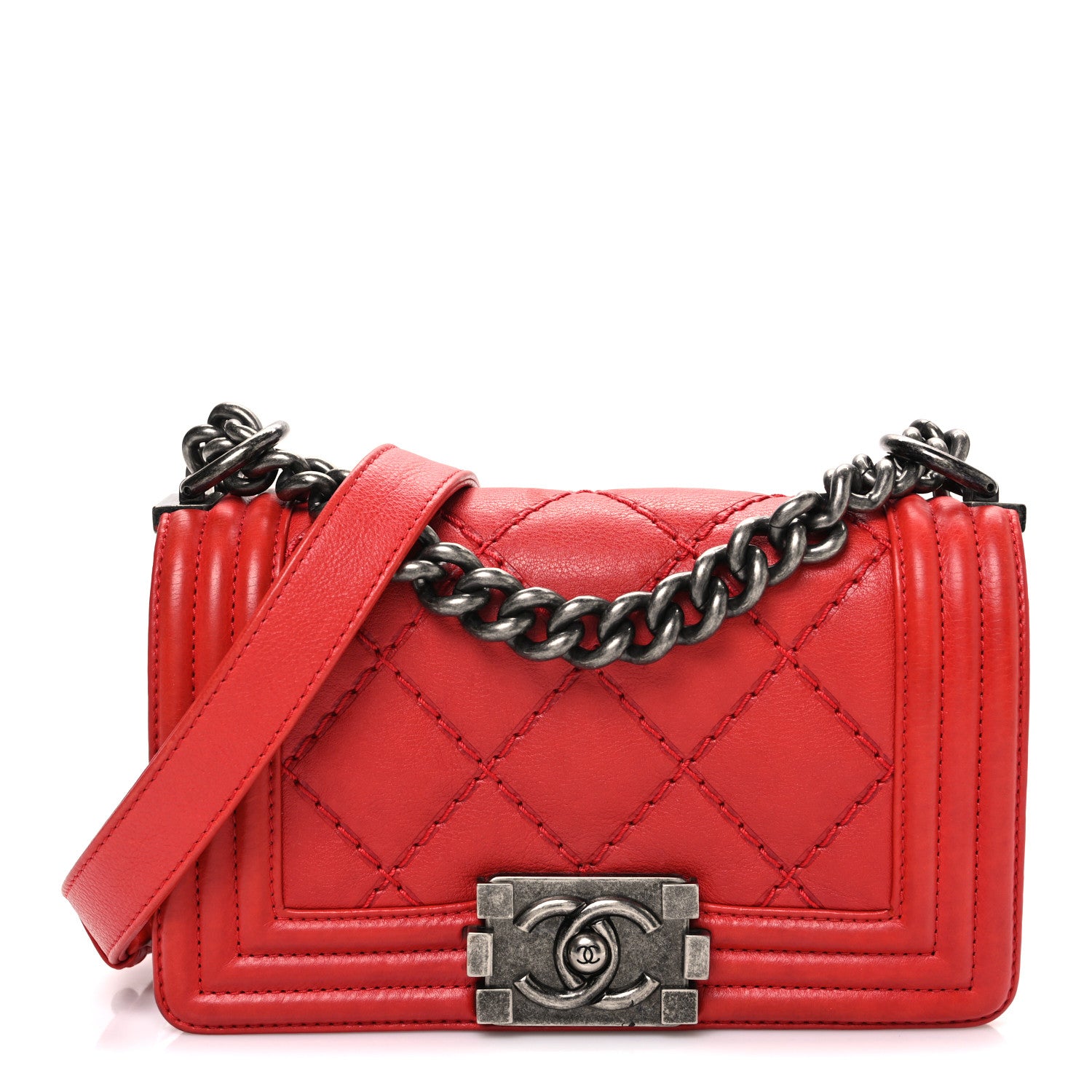Chanel Calfskin Double Stitch Small Boy Flap Red 1 of 10