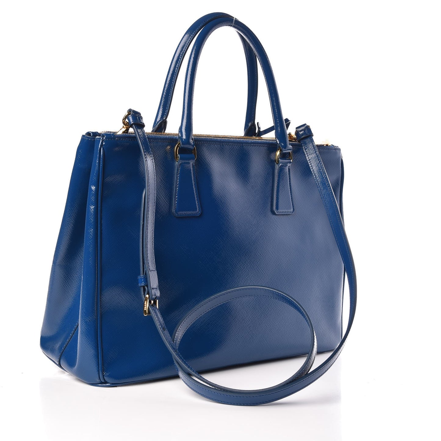 Saffiano Vernice Medium Galleria Double Zip Tote Cobalto