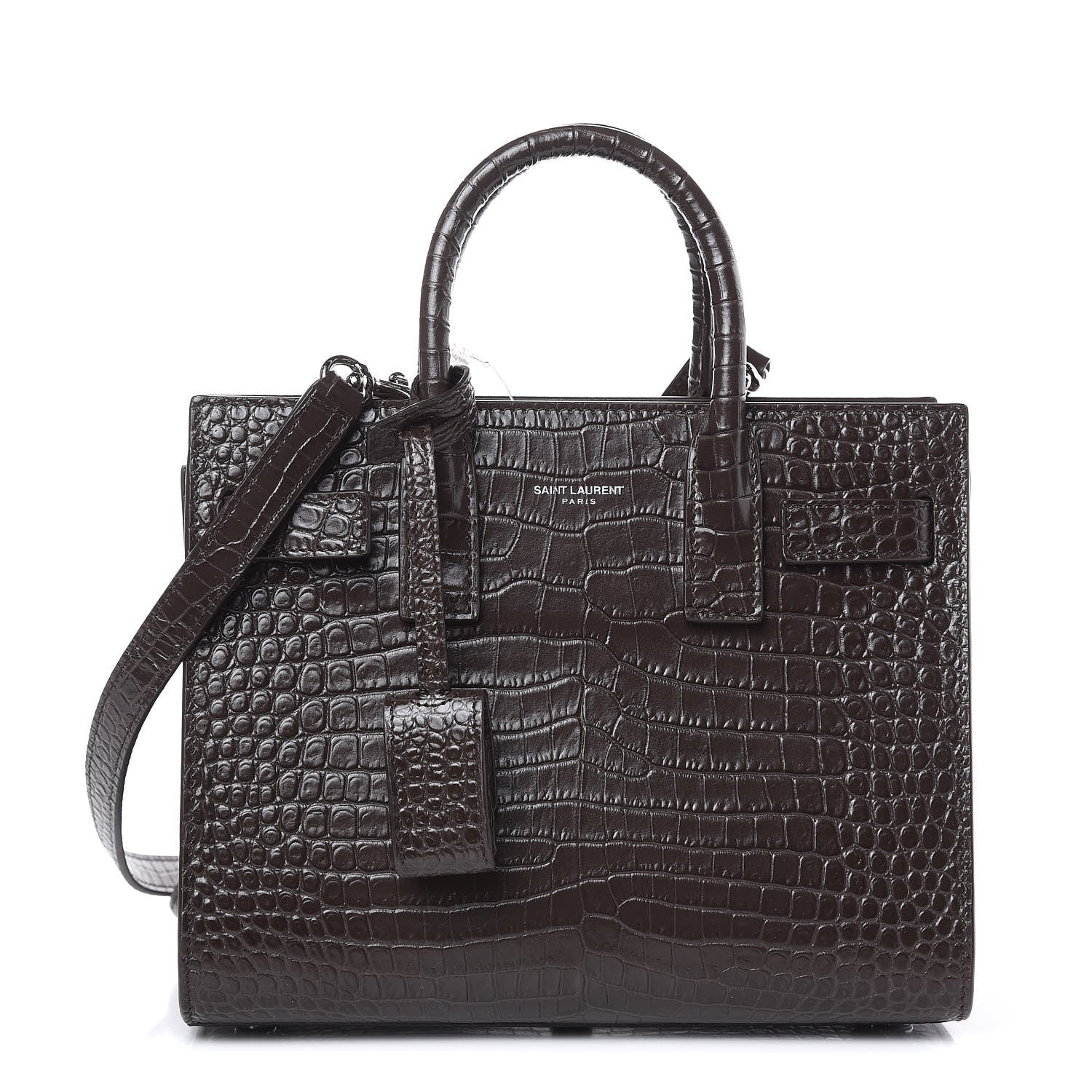 Saint Laurent Calfskin Crocodile Embossed Nano Sac De Jour Dark Brown 1 of 10