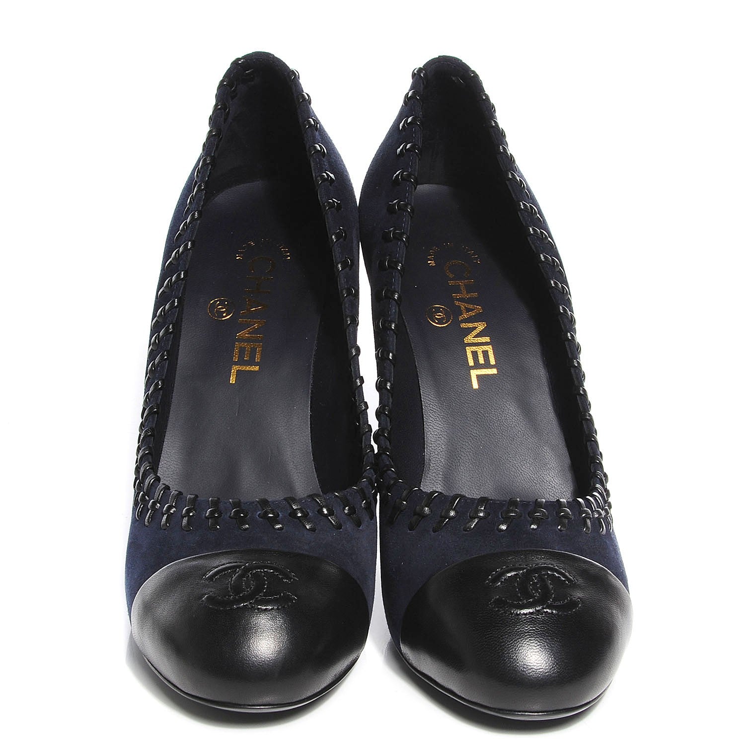 Chanel Suede CC Cap Toe Pumps 39 Navy Black 2 of 7