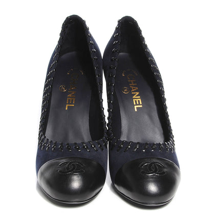 Chanel Suede CC Cap Toe Pumps 39 Navy Black 2 of 7