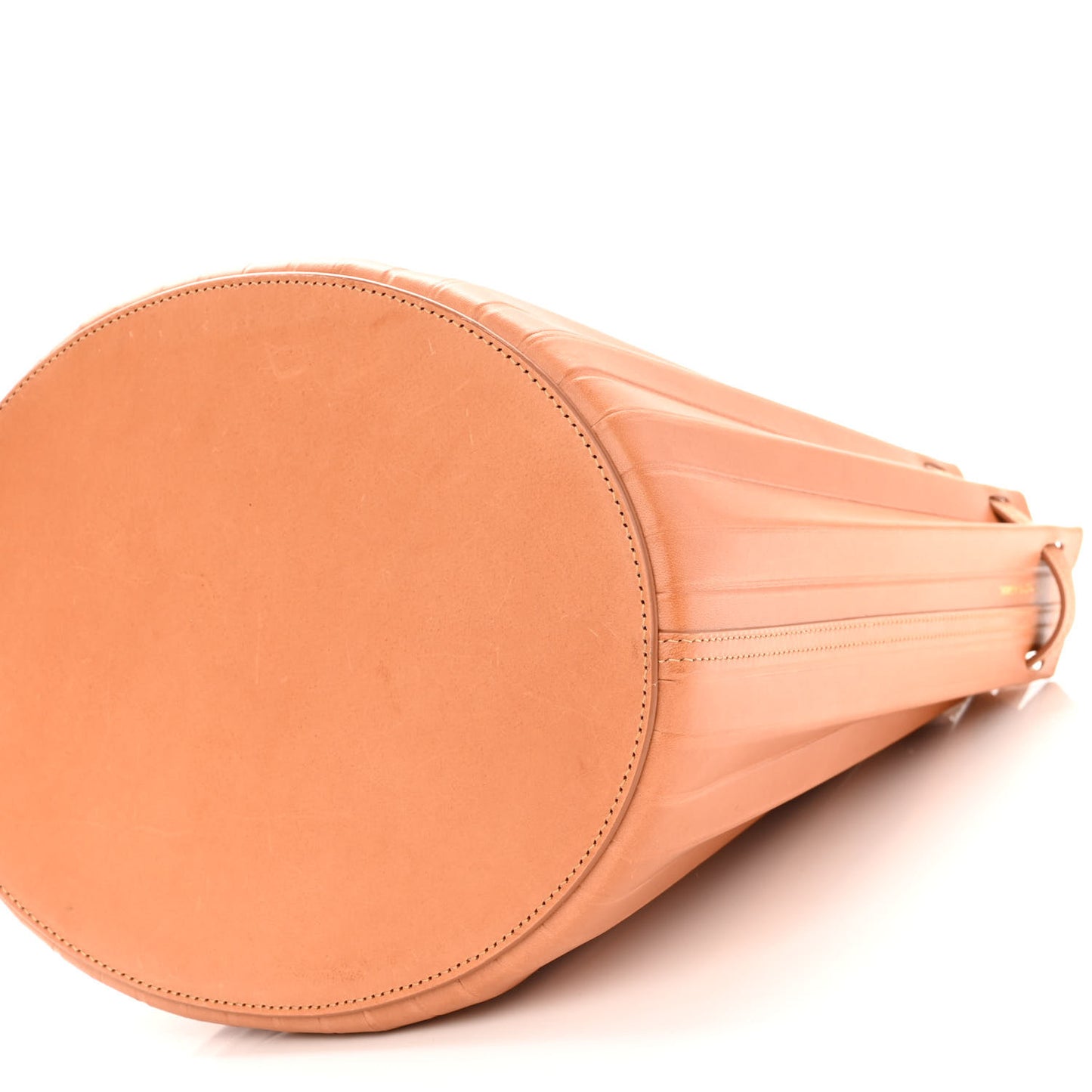Vegetable Tanned Calfskin Pleated Bucket Bag Camello