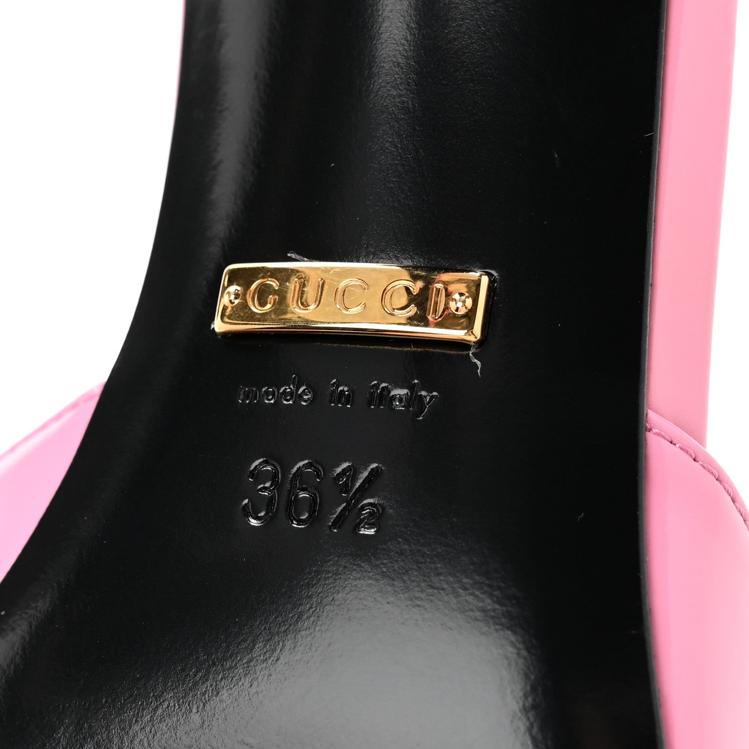 Gucci Polished Calfskin Scarlet Mid Heel Slide Sandals 36.5 Pink Plexi 7 of 10
