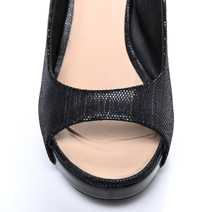 Chanel Shimmer Fabric Peep Toe Slingback Pumps 39 Black 13 of 20
