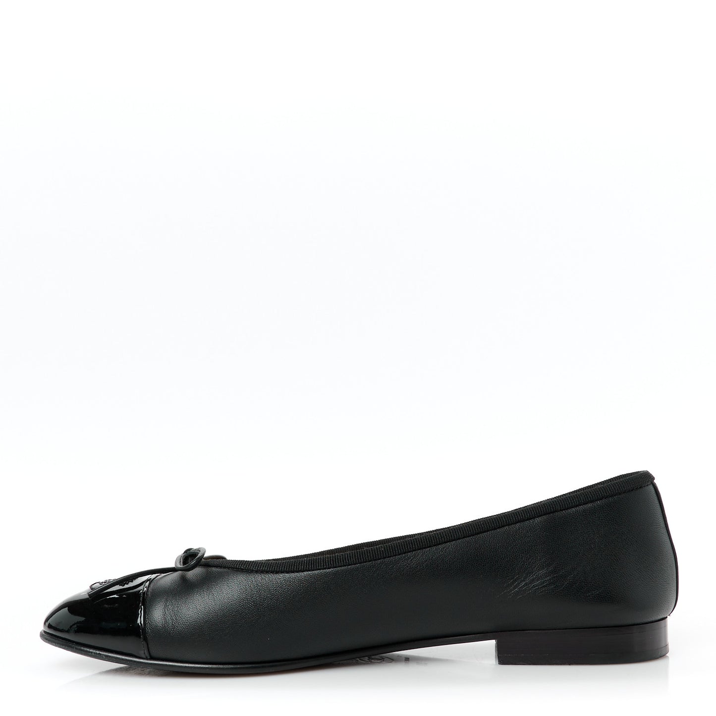 Lambskin Patent Cap Toe Ballerina Flats 39 Black