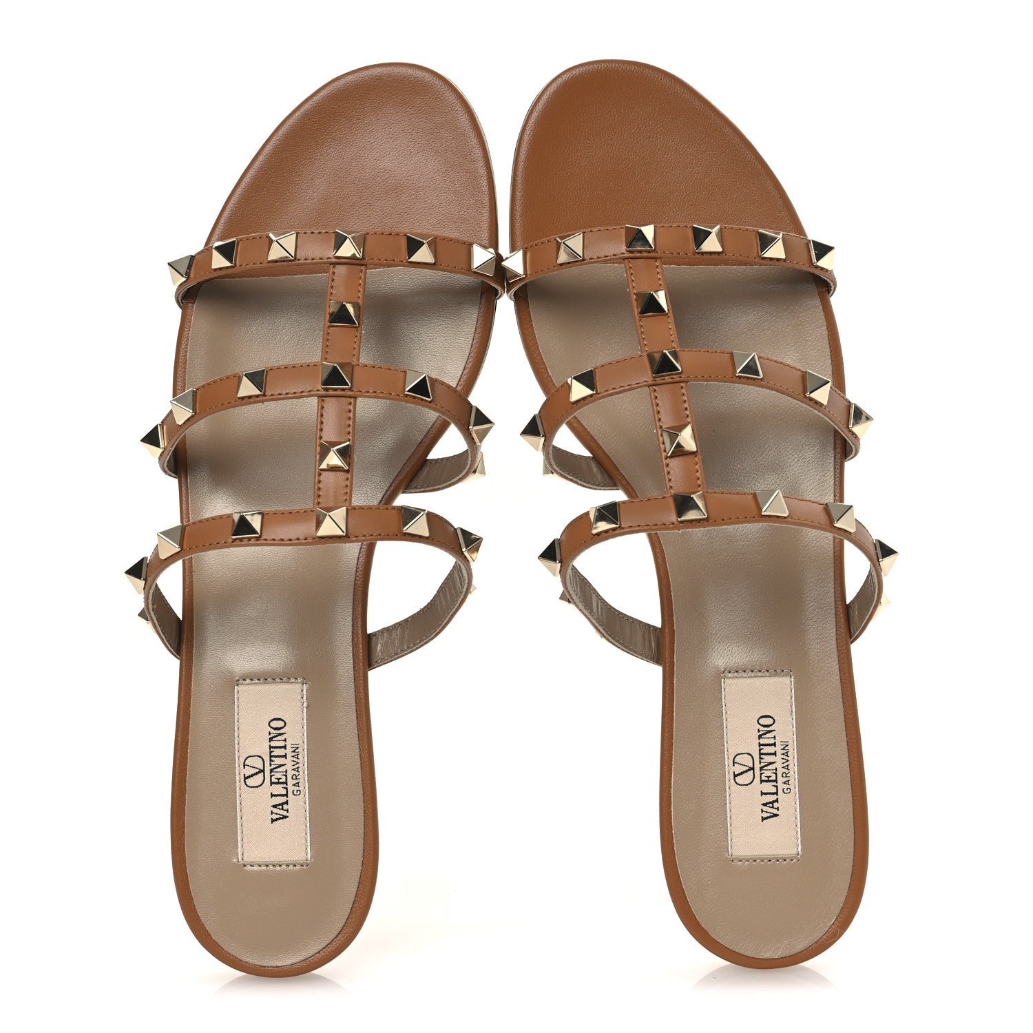 Valentino Garavani Nappa Rockstud Caged Flat Slide Sandals 38.5 Almond 2 of 11