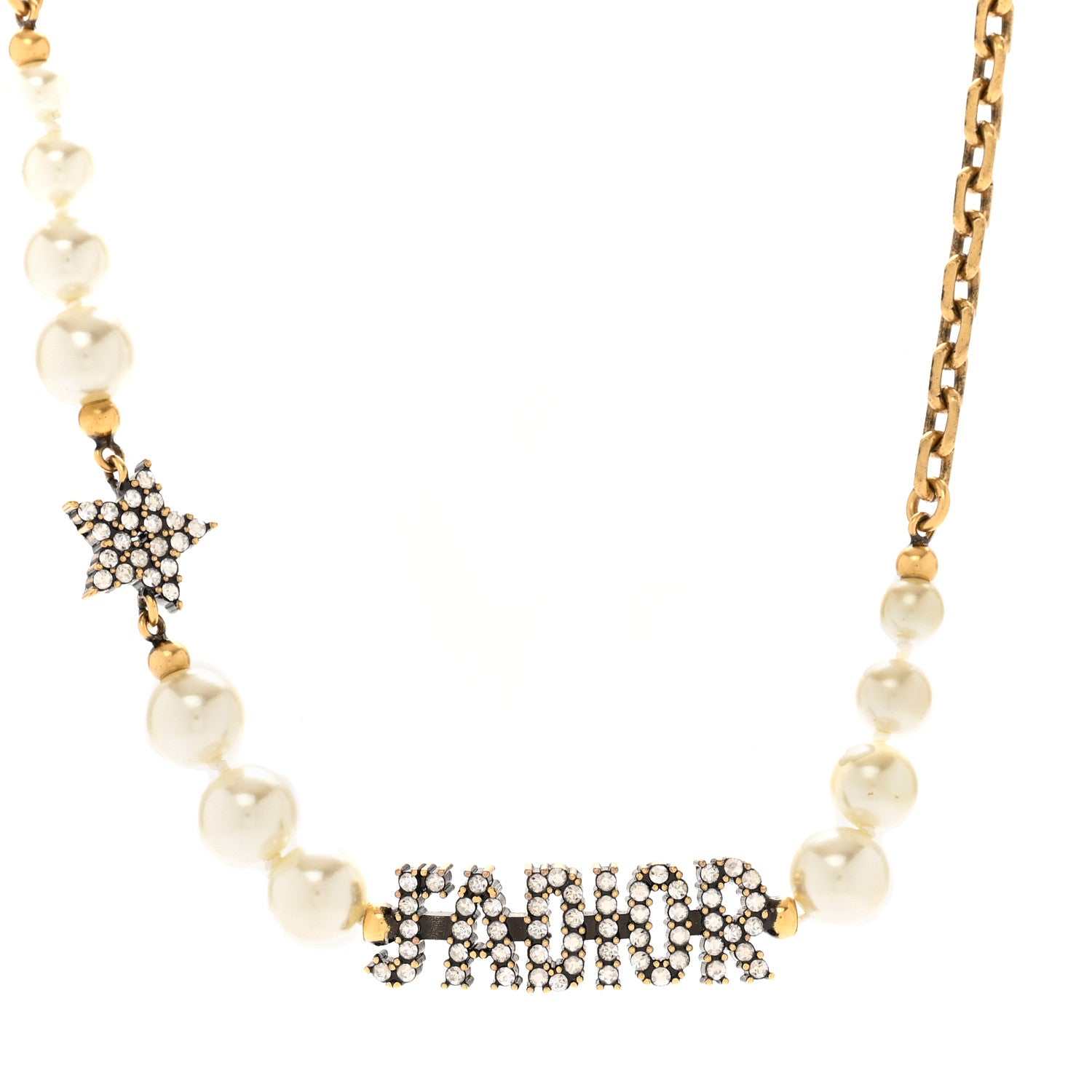 Christian Dior Metal Pearl Crystal J'Adior Choker Necklace Antique Gold 1 of 8