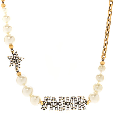 Christian Dior Metal Pearl Crystal J'Adior Choker Necklace Antique Gold 1 of 8