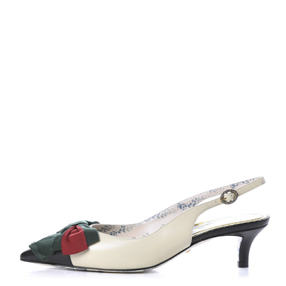 Gucci Malaga Kid Web Bow Jane Low Heel Slingback Pumps 36 Off White 1 of 11