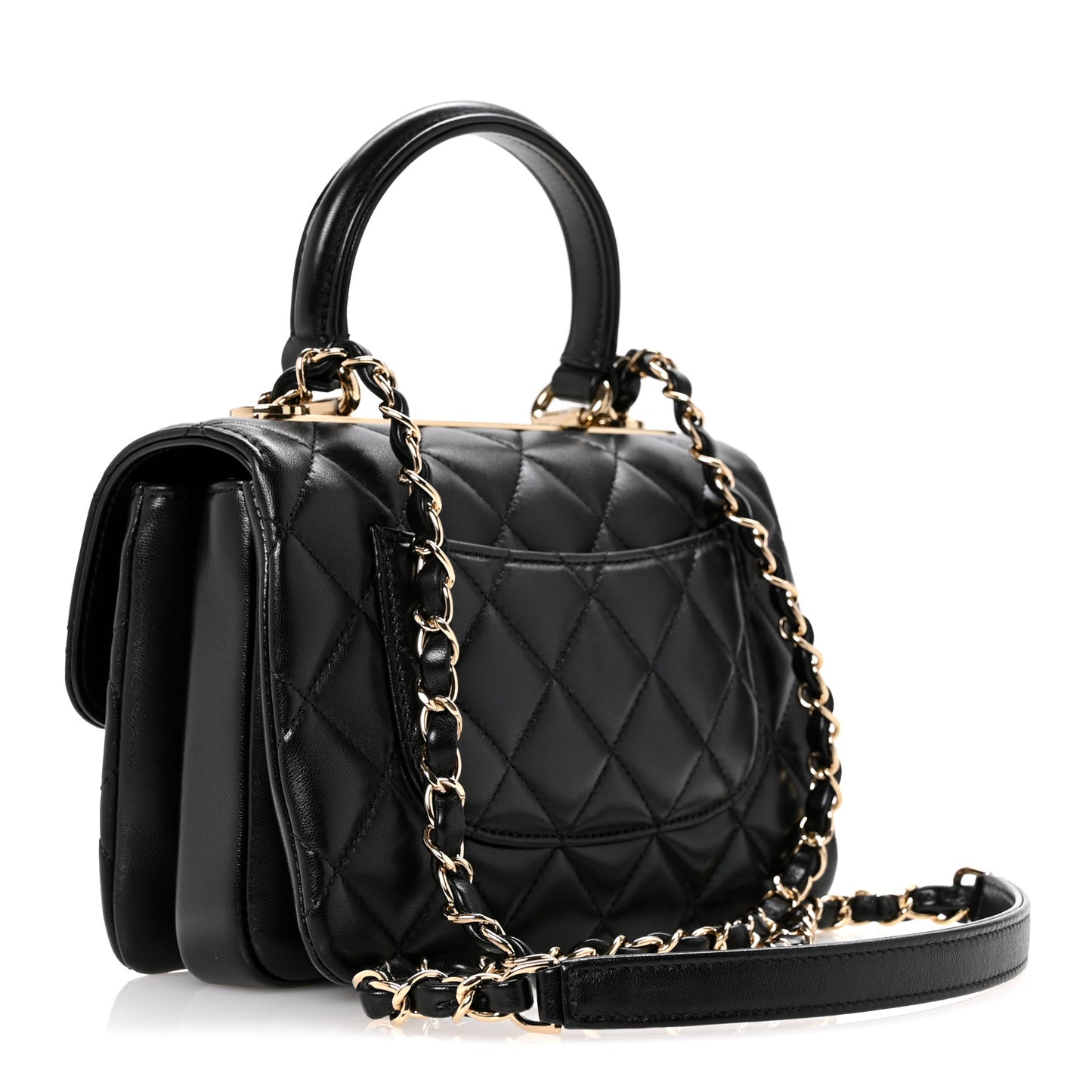 Lambskin Quilted Mini Trendy CC Dual Handle Flap Bag Black