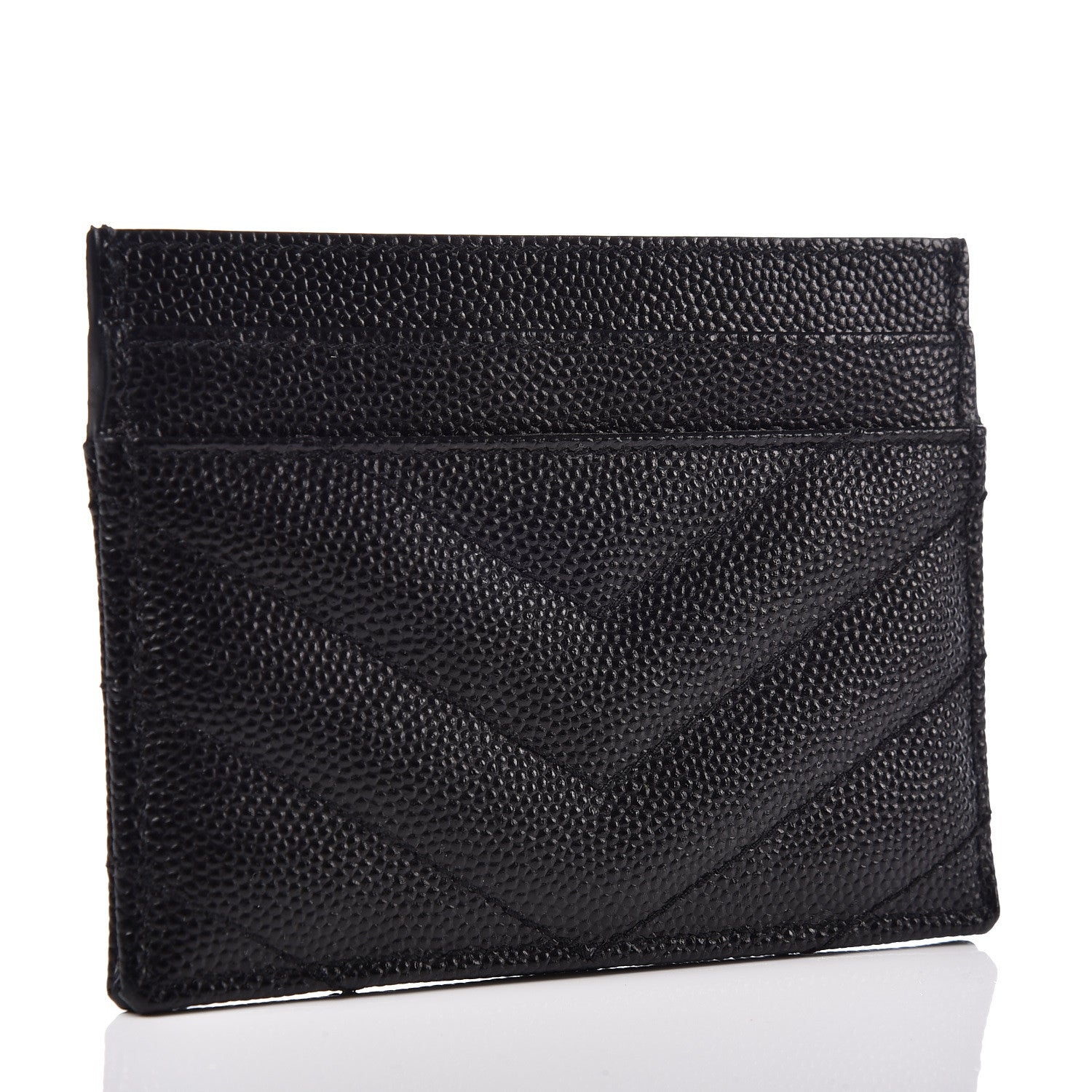 Saint Laurent Grain De Poudre Matelasse Chevron Monogram Credit Card Case Black 3 of 7
