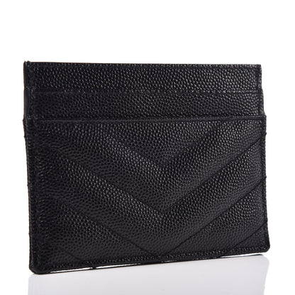 Saint Laurent Grain De Poudre Matelasse Chevron Monogram Credit Card Case Black 3 of 7