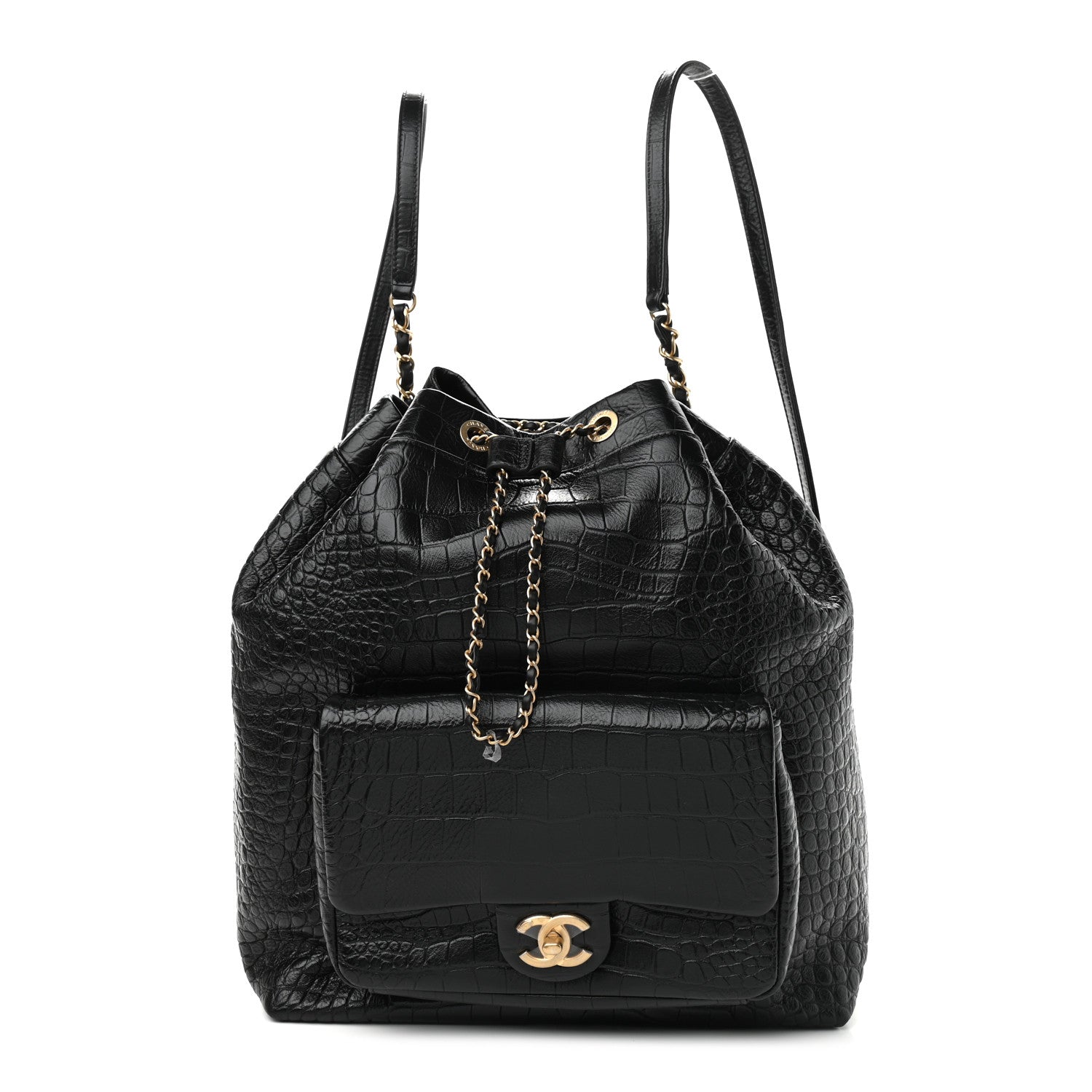 Chanel Calfskin Crocodile Embossed Large Backpack Black 1 of 9
