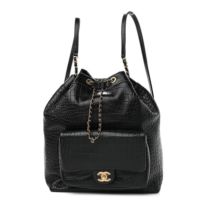 Chanel Calfskin Crocodile Embossed Large Backpack Black 1 of 9