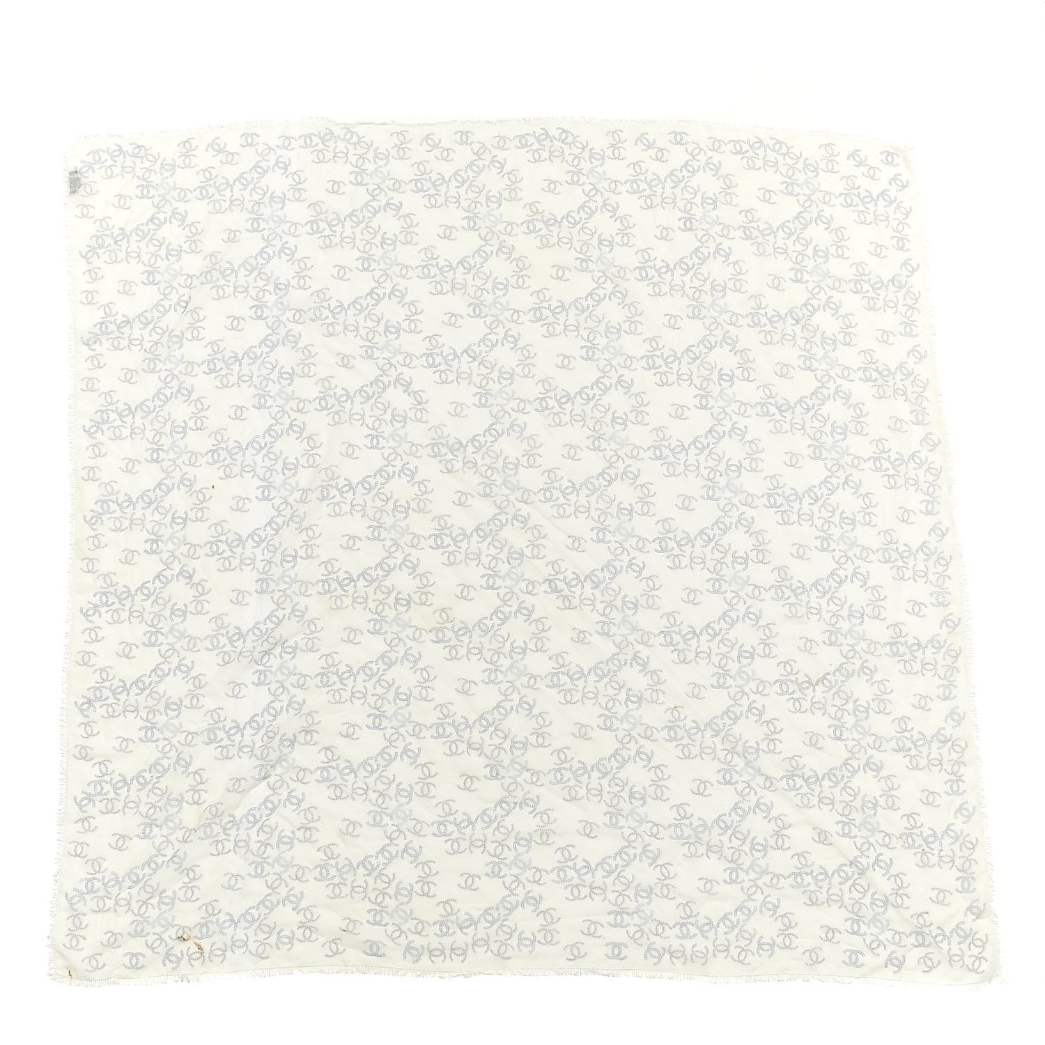 Chanel Cashmere Silk CC Scarf White Gray 1 of 4