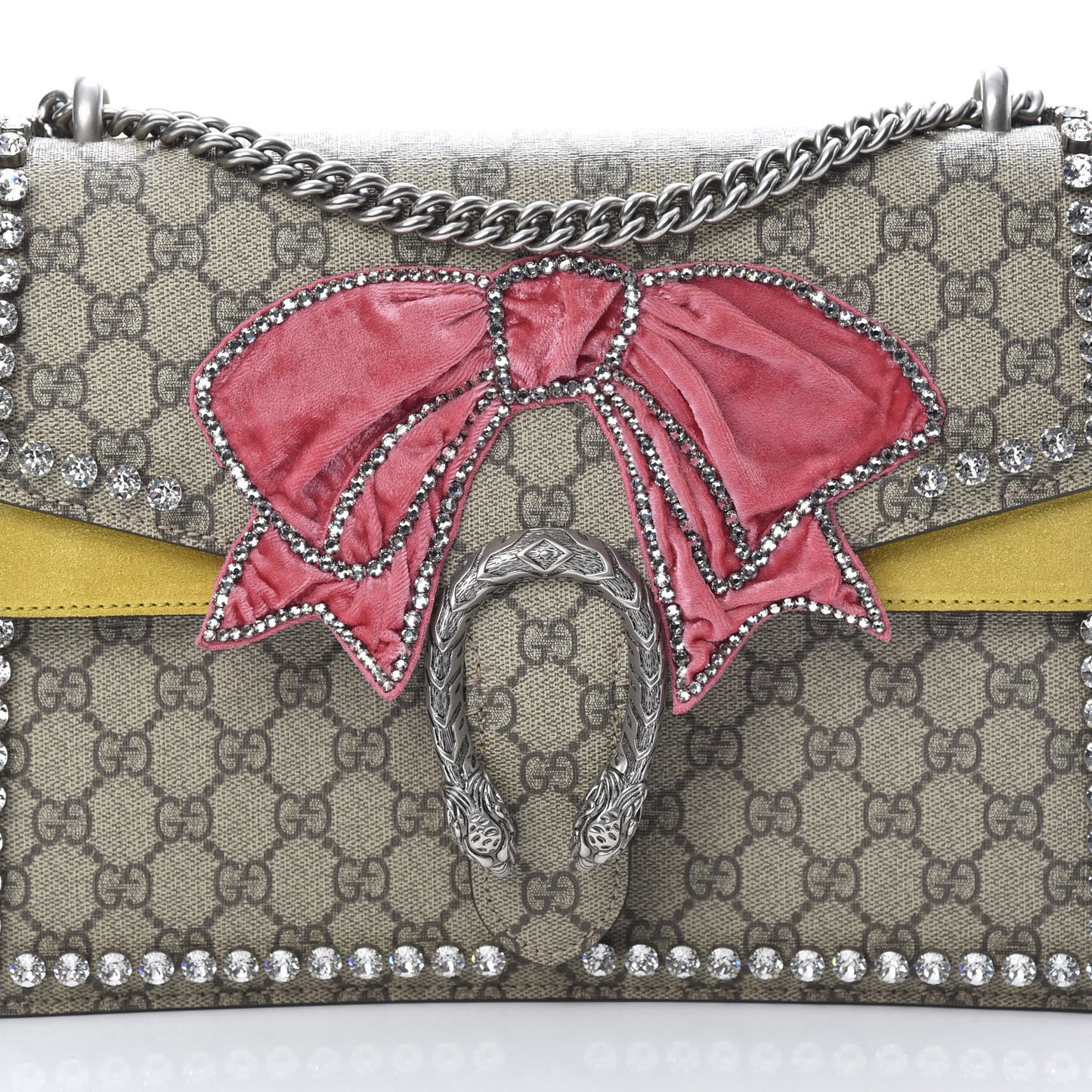 GG Supreme Monogram Crystal Bow Embroidered Medium Dionysus Shoulder Bag Yellow