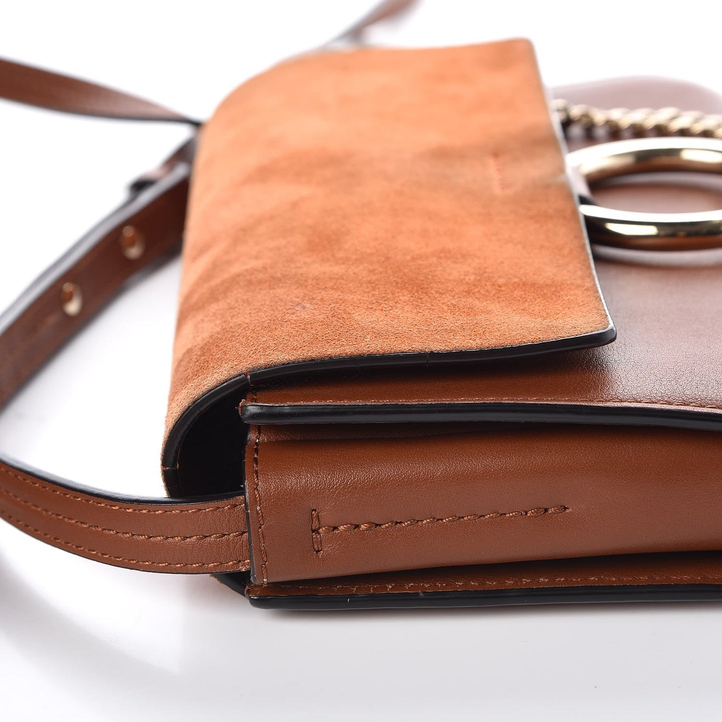 Suede Calfskin Small Faye Shoulder Bag Tobacco