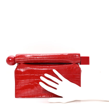 Jacquemus Crocodile Embossed Calfskin La Pochette Rond Carre Red 2 of 6