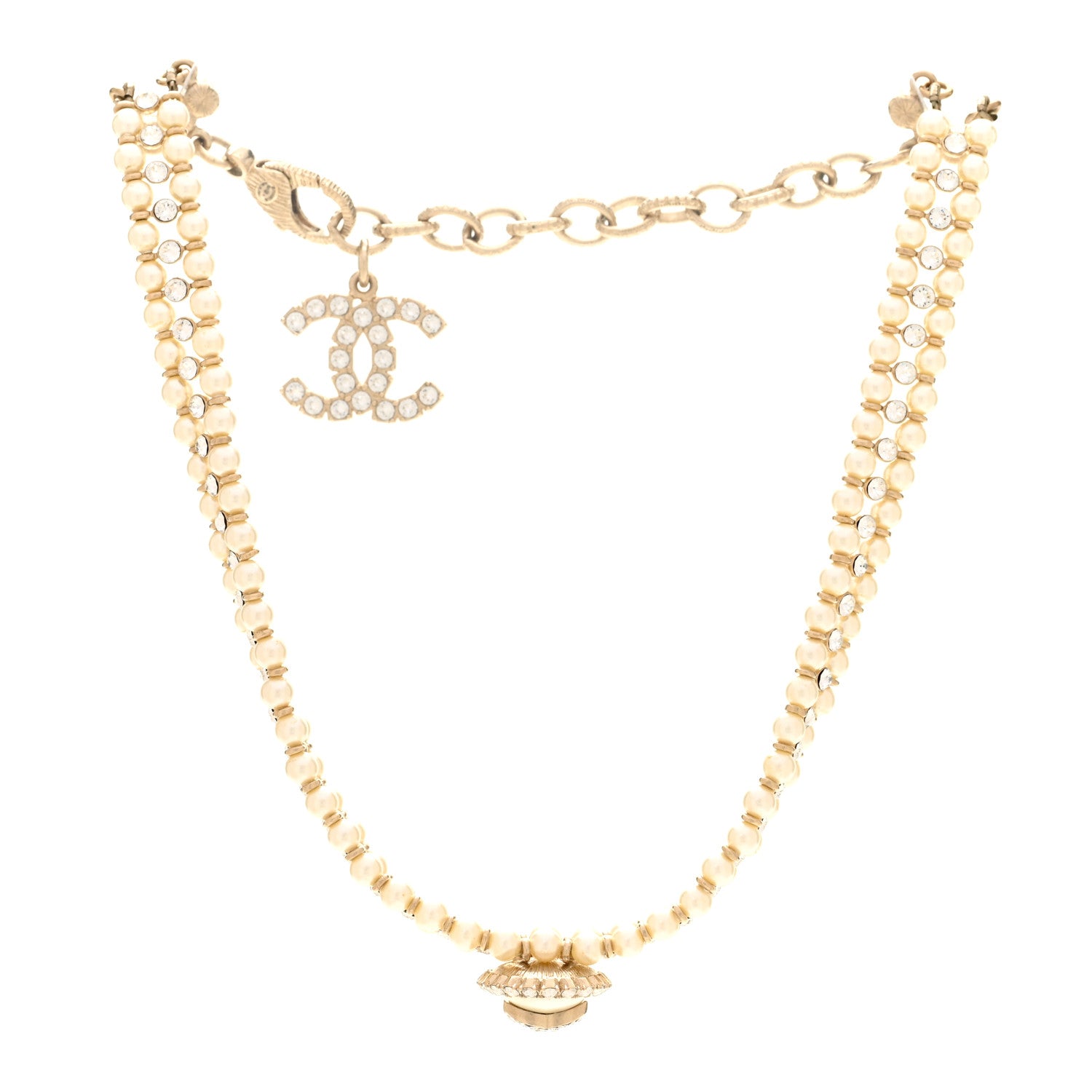 Chanel Pearl Crystal CC Choker Necklace Gold 3 of 5