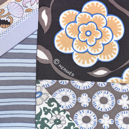 Hermes Silk L'art Du Sarasa Scarf 90 Bleu Lavande Beige Brun 4 of 4