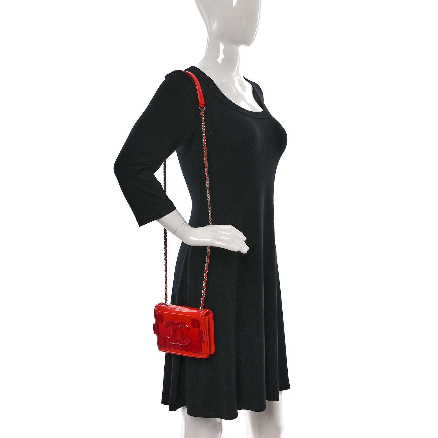 Chanel Plexiglass Patent Mini Boy Brick Flap Orange Red 2 of 10