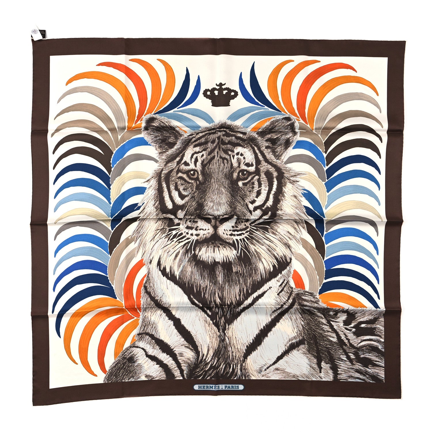 Hermes Silk Double Face Tigre Royal Scarf 90 Marron White Multi 1 of 5