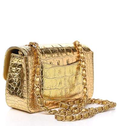 Chanel Metallic Calfskin Crocodile Embossed Rectangular Mini Flap Gold 4 of 10